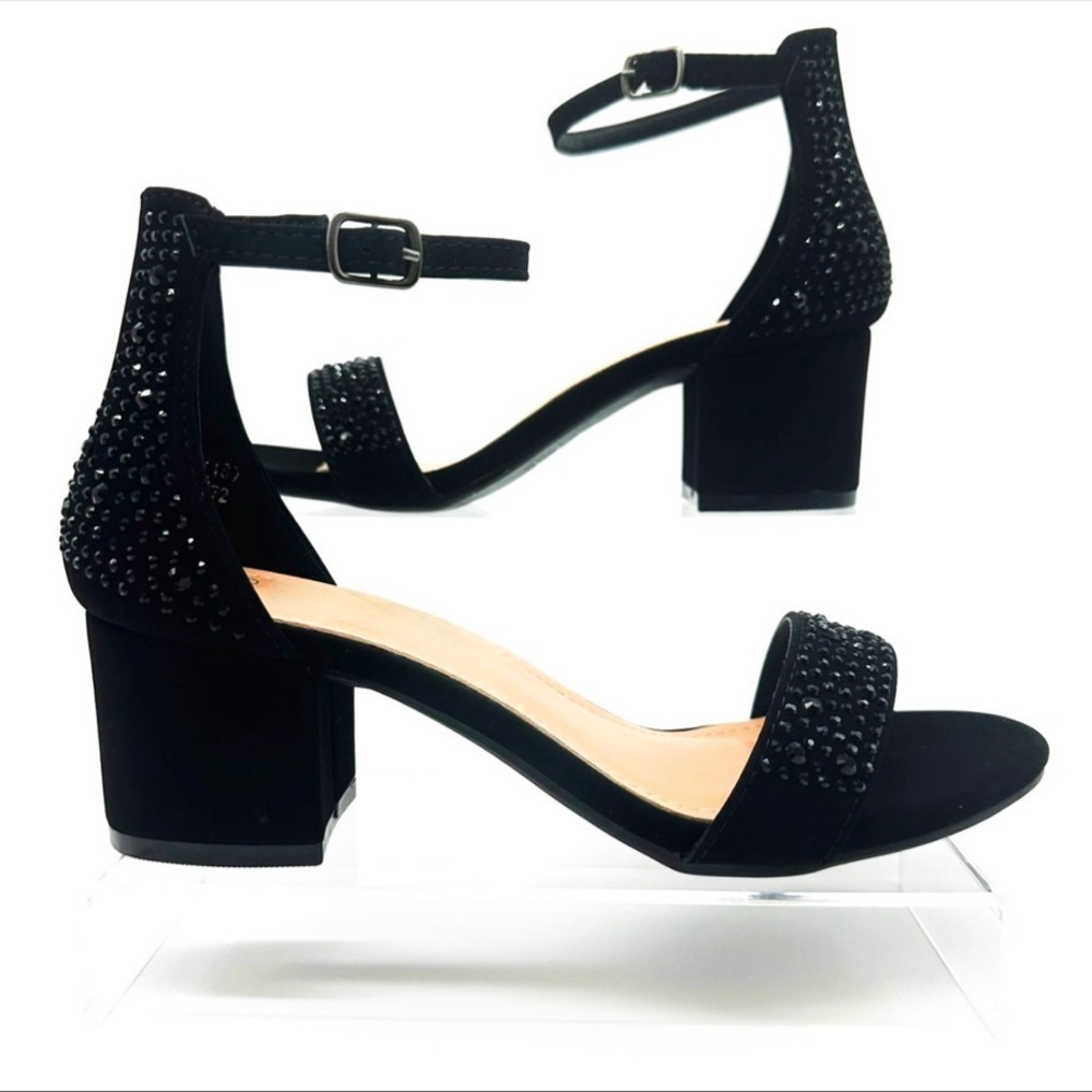 Women’s Black Block Heel Sandal with Rhinestones - Picture 3 of 3